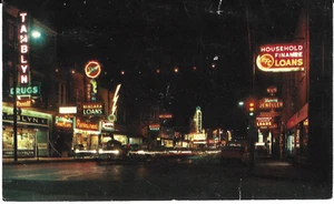 1961 North Bay Ontario Canada Street at Night Postcard Used to US Postage Due - Picture 1 of 2