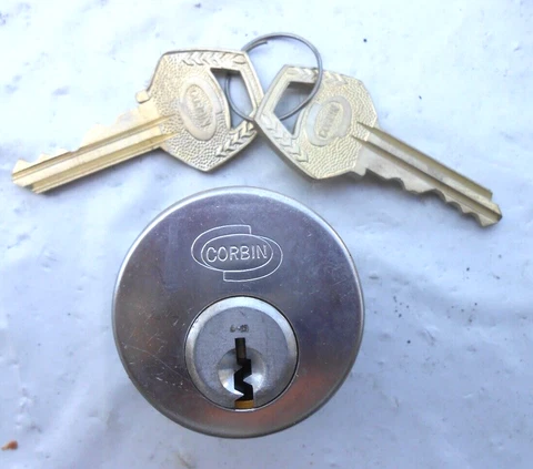 NOS Vintage CORBIN   Mortise Cylinder Lock  with 2 OEM  5 pins Keys Cover