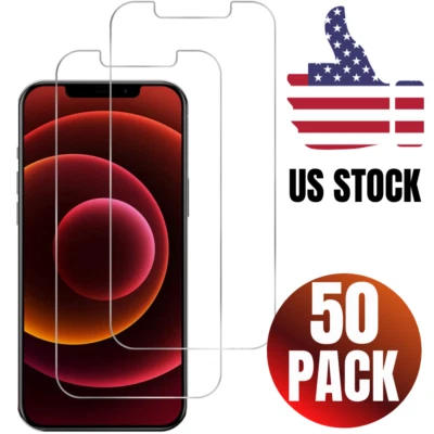 Wholesale Bulk 50X Lot For iPhone 14 13 12 11 XR Tempered Glass Screen Protector - Image 1 of 4