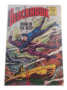 BLACKHAWK #96 1956- Copertina Squalo Vintage DC Raw Comic 3.0/3.5 Gamma Guerra Militare - Foto 1 di 24