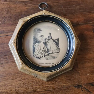 vintage Godey’s Fashions 1851 Framed Convex Bubble Glass Frame 5.5" Antique - Picture 1 of 4