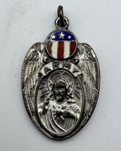 WWII Militär Vintage Antik Emaille Flagge Jesus & St Maria Medaille/Anhänger - Bild 1 von 5