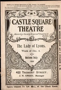 THE LADY OF LYONS - Vintage 1899 Castle Square Theatre Booklet - Boston MA - Picture 1 of 2