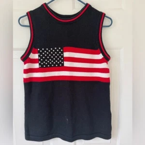 Casual Corner Red White & Blue American Flag Patriotic Knit Tank Top Sequin Star - Picture 1 of 4
