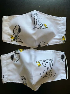 Set of 2 Snoopy Reusable Fabric White Double Layer Filter Pocket Face Masks - Picture 1 of 6