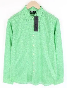 Camisa hombre Replay L verde algodón puro estampado botones manga larga - Imagen 1 de 9