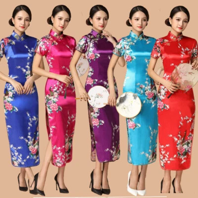 Chinese Women's Silk Satin Evening Dress Ball Long Cheongsam Traditional Qipao - Image 1 of 4