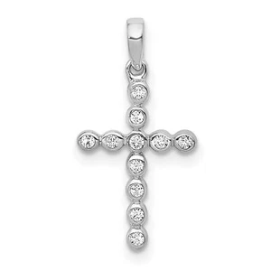 14k White Gold 1/10ct Diamond Cross Charm Pendant - Picture 1 of 7