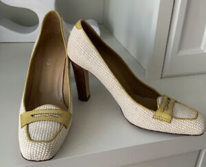 Vintage VALENTINO GARAVANI Raffia Leather Cream Wood Heels Size 41 Authentic