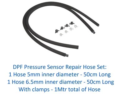 DPF Pressure Sensor Repair Hose Set - 1 Hose 5mm & 1 Hose 6.5mm 50cm with clamps - Image 1 of 4