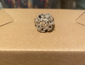 Dome Shaped Brutalist White Gold 14K Ring with Diamonds - Picture 1 of 3