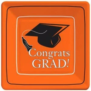 Orange Graduation 9 Inch Paper Plates 18 Per Pack Graduation Grad Tableware - Picture 1 of 1