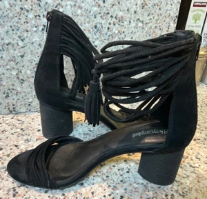 JEFFREY CAMPBELL BLACK SUEDE PALLAS SANDALS SHOES SIZE 9.5 BACK ZIP HEELS ANKLE - Picture 1 of 8