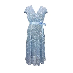 FRANK LYMAN 228144 Paillettenkleid himmelblau Stretch A-Linie 42/XL UVP: 310€ - Imagen 1 de 4