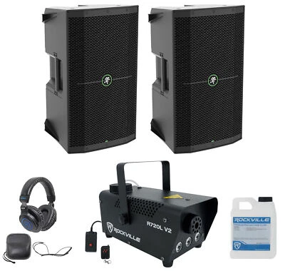Pair Mackie Thump210XT 10" 1400w Powered DJ PA Speakers+Headphones+Fog Machine - Image 1 of 4