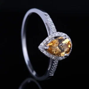 0.865ct Citrine & Diamonds Engagement Gemstone Ring 14k White Gold Fine Jewelry - Picture 1 of 6