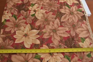 By 1/2 Yd, Tan Poinsettias on Red Quilt Cotton, Moda/Sentimental Studios, B314 - Picture 1 of 7