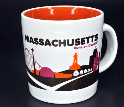 2012 Dunkin Donuts Massachusetts 12oz Coffee Mug Cup Orange & White MIT Cape Cod - Image 1 of 4