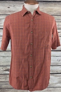 WOOLRICH Mens Burnt Orange Textured Checkered Shirt Short Sleeve Size M - Picture 1 of 5