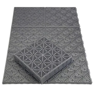 Interlocking Plastic Garden Tiles Nonslip Lawn Paving Walkaway Patio Tiles Grey - Image 1 of 4