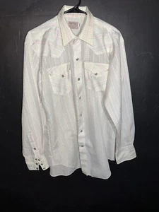 Vintage H Bar C Ranchwear Pearl Snap Western Hemd Herren L 16 1/2 weiß gestreift USA - Bild 1 von 7