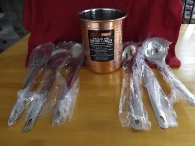 Nuevo Soporte para Utensilios de Cobre Exterior Chapado en Acero Inoxidable y 6 Utensilios OGGI NUEVO Foto 1 de 4