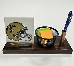 New Orleans SAINTS Logo Tile Coasters Stand Mesh Tray Copper Pen Holder Organize