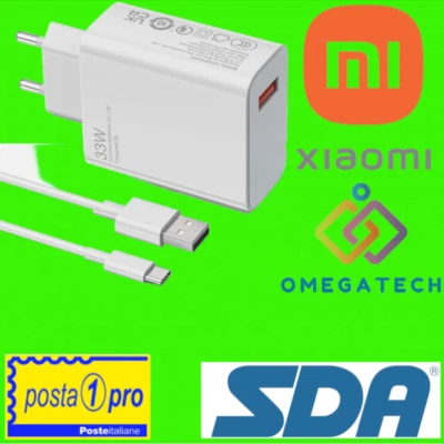 OMEGATECH Caricabatteria 33W per Xiaomi Rapido +Cavo Usb-C Caricatore =Originale Bianco