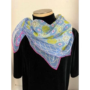 Fairycore Whimsy Cloud Floral Vintage SCARF Lightweight Chiffon Baby Blue Pink  - Picture 1 of 3