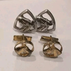 Gemelli cavallo vintage tono oro e argento stile equestre 2 paia hickock - Foto 1 di 3