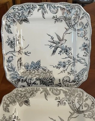 222 Fifth ADELAIDE Silver Square Dinner Plate Set of 4 Porcelain 10 7/8” - Image 1 of 4