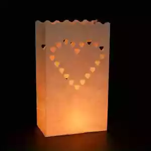 20 Heart Cutout Luminary Paper Bags Flame Retardant Decoration Lantern Wedding - Picture 1 of 13