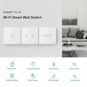 SONOFF T2 1/2/3 Gang Wifi Light Switch Smart Home Supplies UK Standard - Picture 1 of 15