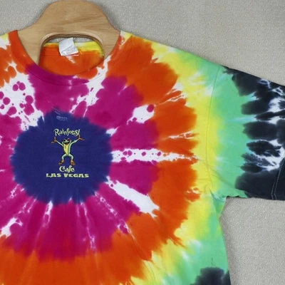 Vintage Y2K Rainforest Cafe Las Vegas T-Shirt Mens XL Tie-Dye Embroidered Frog - Image 1 of 4