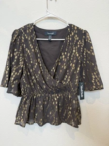 NWT Modcloth Celebrating Progress Peplum Wrap Top Medium Polka Dot - Picture 1 of 7