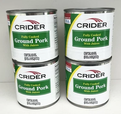 Lot of (4) Crider Fully Cooked Ground Pork / Canned 24oz  1LB - Image 1 of 4