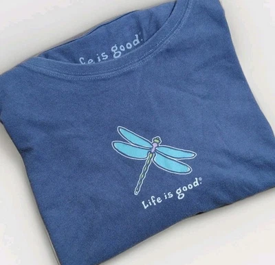 Life Is Good Dragonfly Mujer XL "Vintage" Cuello Redondo Azul Marino Camiseta Algodón LIG Foto 1 de 4