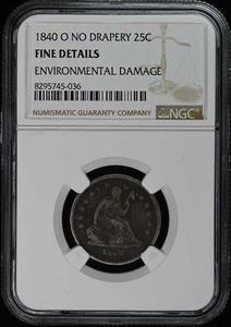 1840-O Seated Liberty Quarter No Drapery 25C NGC F Details - Picture 1 of 2