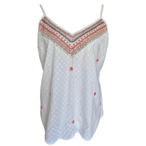 Monsoon Strand-Trägertop Damen geometrisch weiß bestickt Größe UK L - Bild 1 von 7