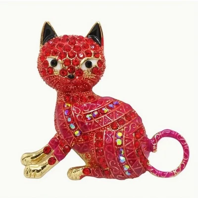 Брошь Betsey Johnson красный и радужный кристалл кошка золотистый тон - Изображение 1 из 2