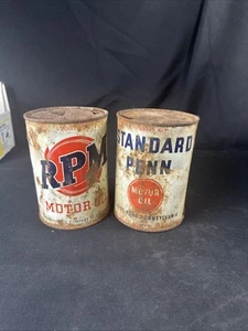 Lote De Colección De 2 Latas De Aceite De Motor Estándar Penn Y RPM - Imagen 1 de 7