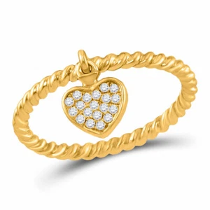 10kt Yellow Gold Womens Round Diamond Heart Dangle Stackable Band Ring 1/10 Cttw - Picture 1 of 1