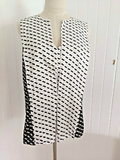 Veronika Maine Size 12 sleeveless black and white geometric top blouse pleated