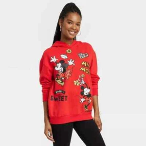 Disney 100 Retro Reimagined Womens Minnie Mouse Hoodie Medium Red Sweatshirt - Picture 1 of 10