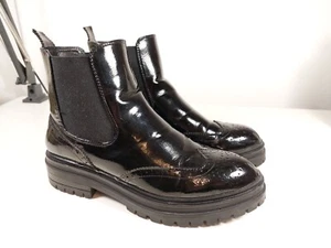 ESSEX GLAM Black Patent Brogue Ankle Boots Leather Size UK 5 EU 38 - Picture 1 of 8