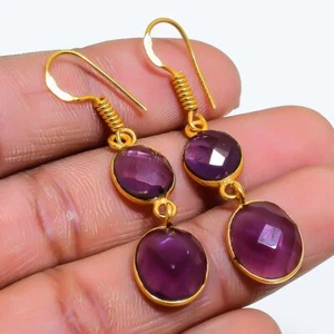 Amethyst Gemstone Handmade 925 Sterling Silver Earring 1.85" z210 - Picture 1 of 2