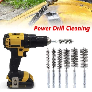 Set 6 pz per trapano elettrico cilindro alesaggio spazzola con gambo esagonale acciaio inox CALDO - Foto 1 di 12