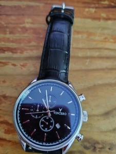 VINCERO Mens THE KAIROS 42mm Watch Silver with Black Face Black Leather Band - Picture 1 of 4