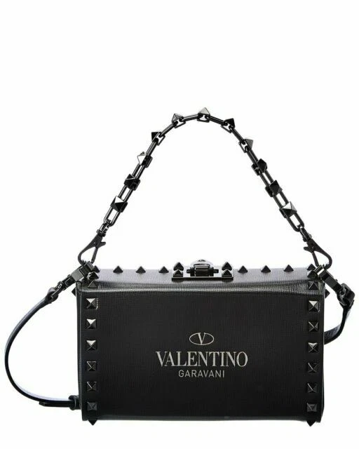 Valentino Rockstud Hook & Loop Clutch Black Leather