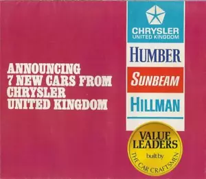 1970 CHRYSLER HUMBER SUNBEAM AVENGER FOLD OUT BROCHURE - Picture 1 of 1